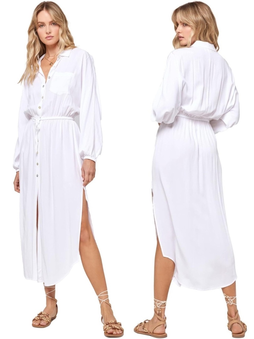 NWT L*Space Women’s Logan Midi Dress in White Size Large style LOGDR23